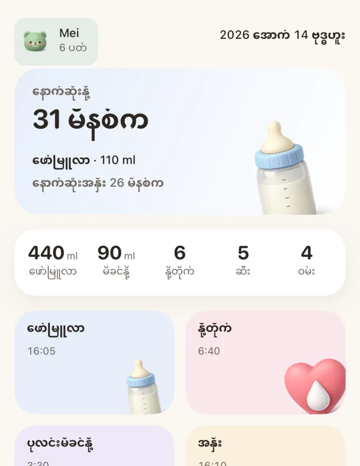 The Today screen in Burmese.