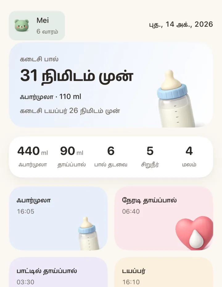 The Today screen in Tamil.